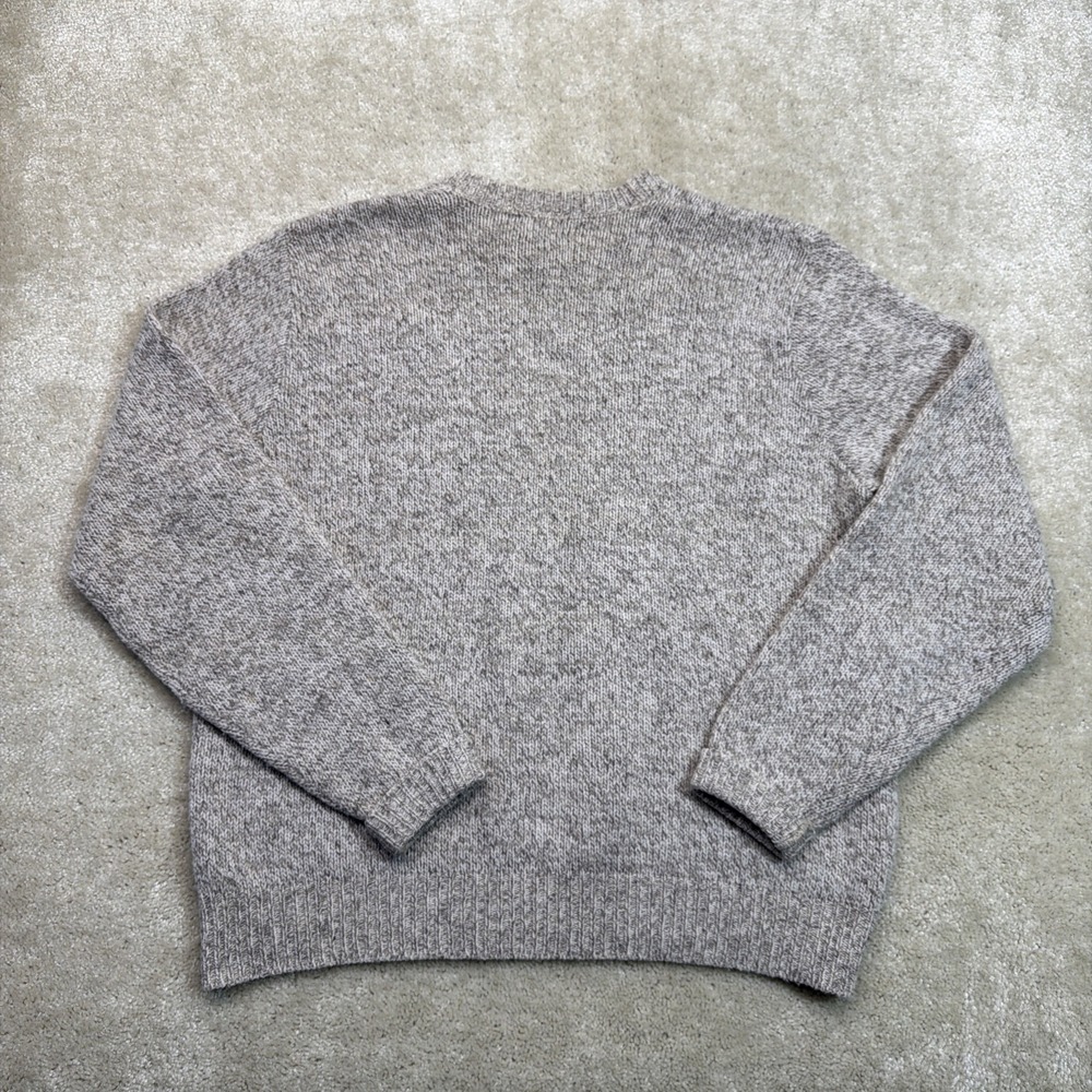 Vintage 90s Lands End Sweater Mens XL Long Gray White Knit Wool Nylon Pullover - Picture 2 of 7
